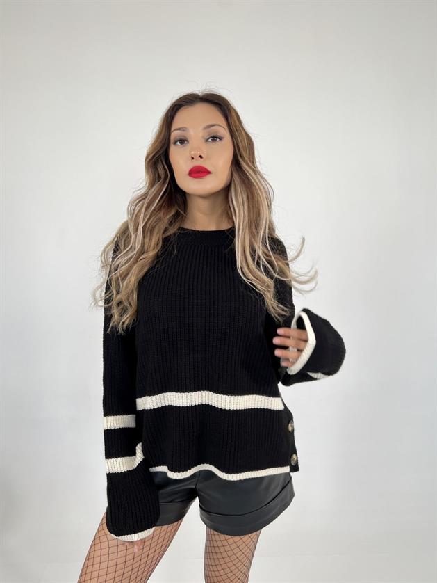 Black knit sweater with button closure
